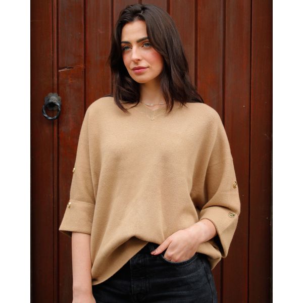 Petra Gold Button Knit | Camel