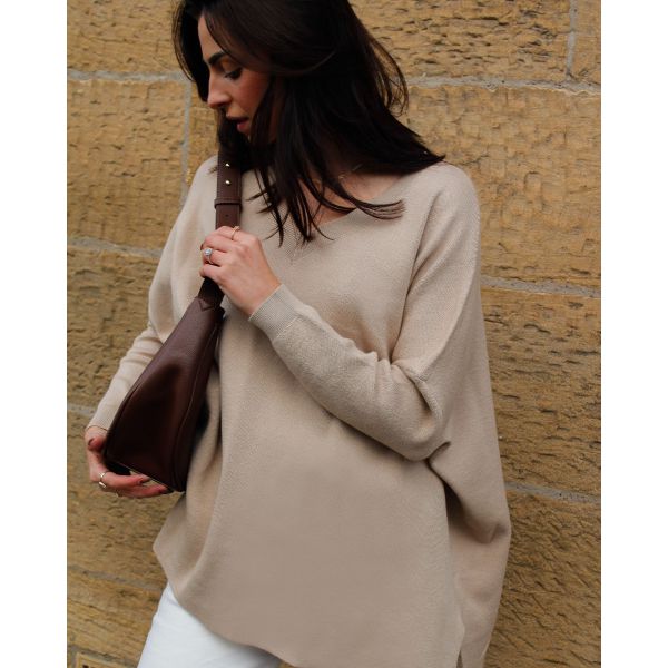 Carolina V Neck Jumper | Beige