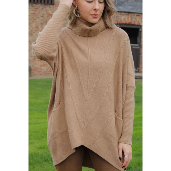 Serena Hi-Lo Polo Jumper | Camel
