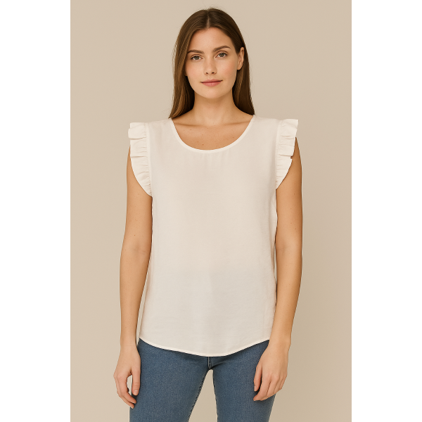 Teri Button Back Top | Beige