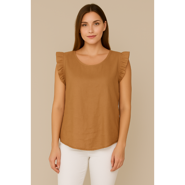 Teri Button Back Top | Camel