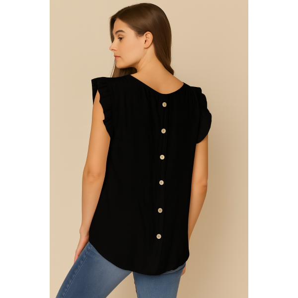 Teri Button Back Top | Black