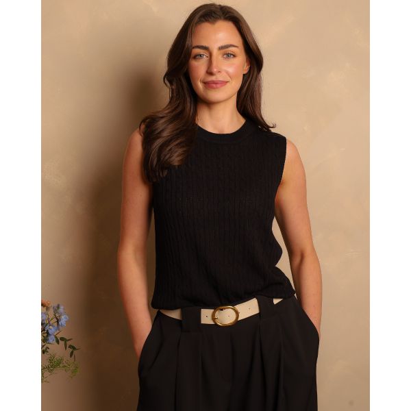 Elena Ribbed Sleeveless Knit | Black