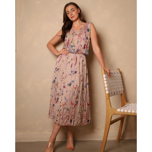 Saffy Embroidered Silk Dress | Taupe