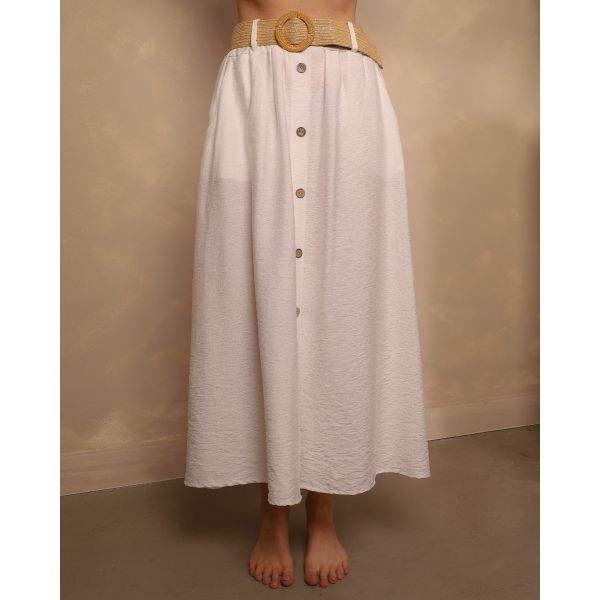 Rosetta Button Detail Skirt | White