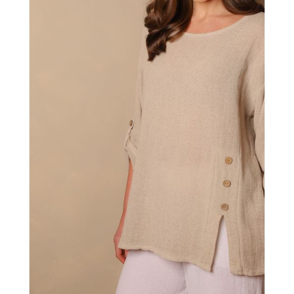 Elowen Linen Button Detail Top | Natural