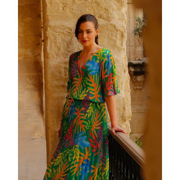 Ziggy Tropical Pleated Dress | Green