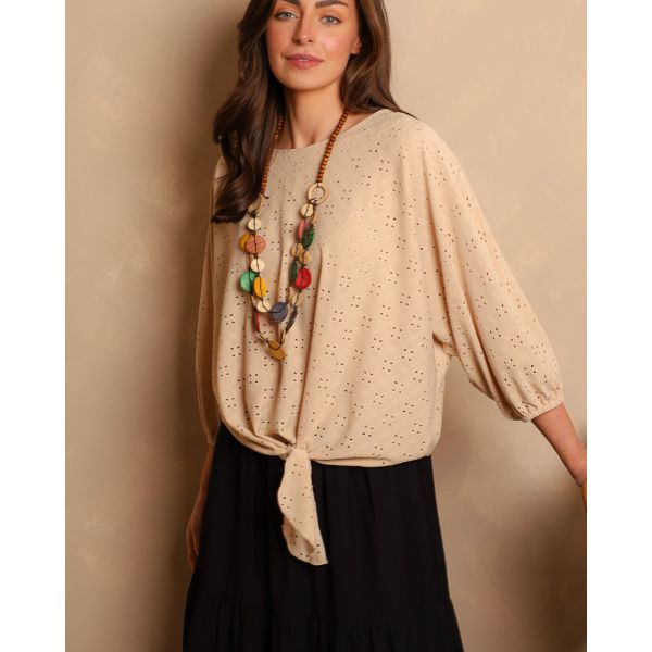 Olivea Broderie Tie Top | Cream