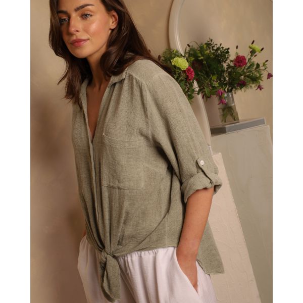 Livia Tie-Front Shirt | Sage
