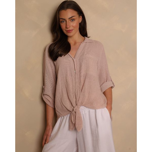 Livia Tie-Front Shirt | Pink
