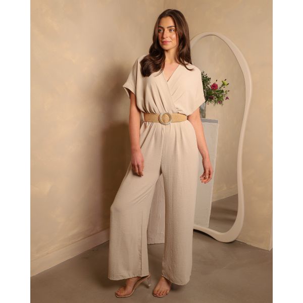 Alisha Belted Jumpsuit | Beige