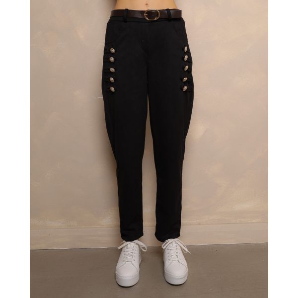 Florence Suedette Button Detail Trousers – Black
