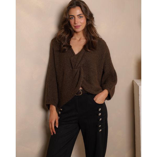 Isabelle Twist Front Knit – Chocolate Brown