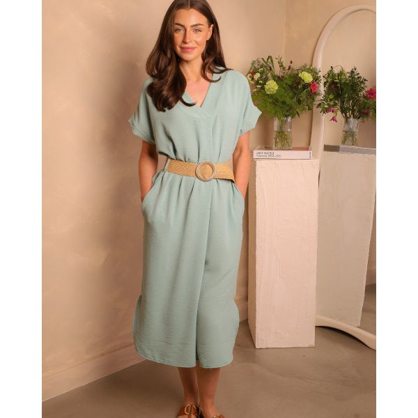 Alisha Belted Midi Dress | Sage