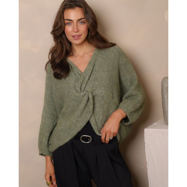 Isabelle Twist Front Knit – Sage Green