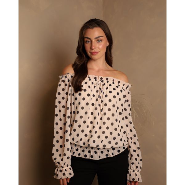 Bella Bardot Polka Dot Top |Cream