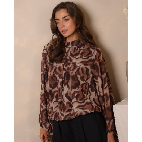 Camile Abstract Print Blouse – Mocha