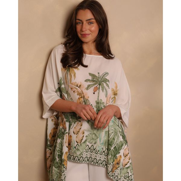 Allegra Palm Print Tunic | Ivory & Khaki