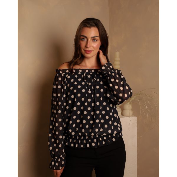 Bella Bardot Polka Dot Top | Black