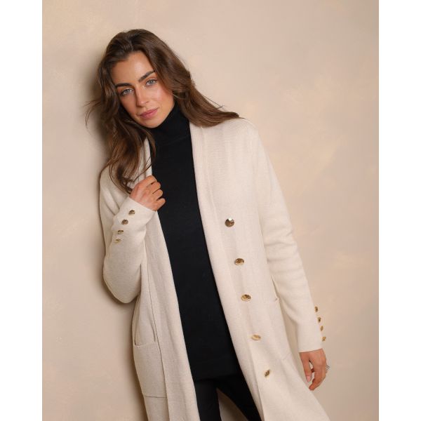 Florence Longline Gold Button Cardigan – Cream