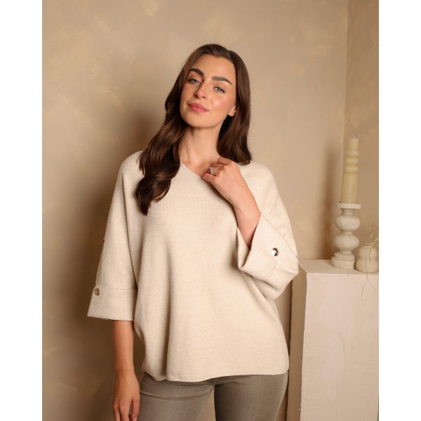 Petra Gold Button Knit | Cream