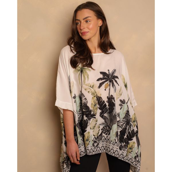 Allegra Palm Print Tunic | Ivory & Black