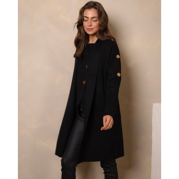 Aurelia Gold Button Longline Cardigan – Black
