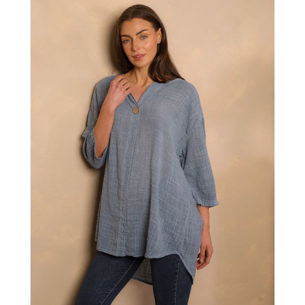 Ria Linen Top | Blue
