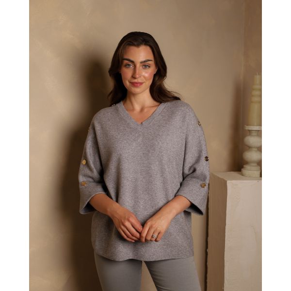 Petra Gold Button Knit | Grey