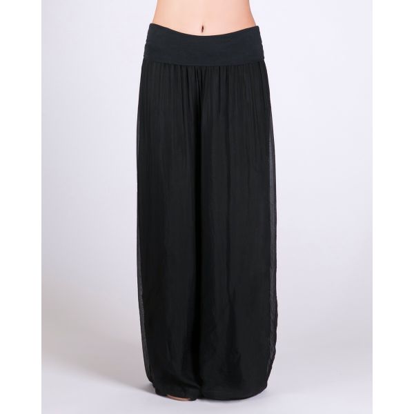 Silk Wide Leg Trouser | Black