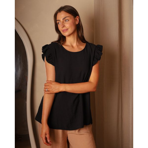 Teri Button Back Top | Black