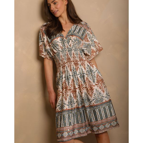 Seraphina Palm Print Midi Dress – Sage Multi