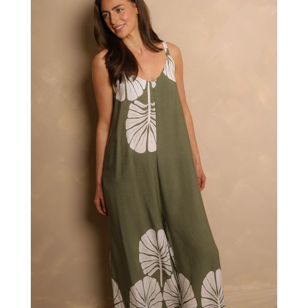 Marina Palm Print Maxi Dress – Khaki