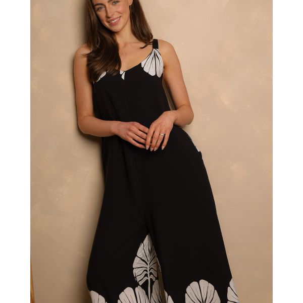 Marina Palm Print Maxi Dress – Black