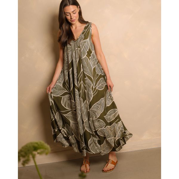 Olive Palm Maxi Dress – Khaki