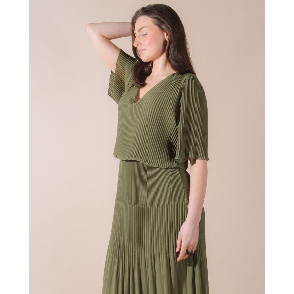 Ziggy Plain Pleated Dress | Khaki