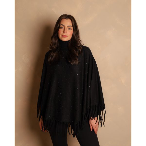 Noir Knit Poncho | Black