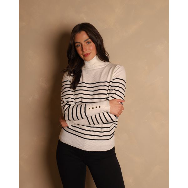 Margot Breton Stripe Polo Knit | White/Black