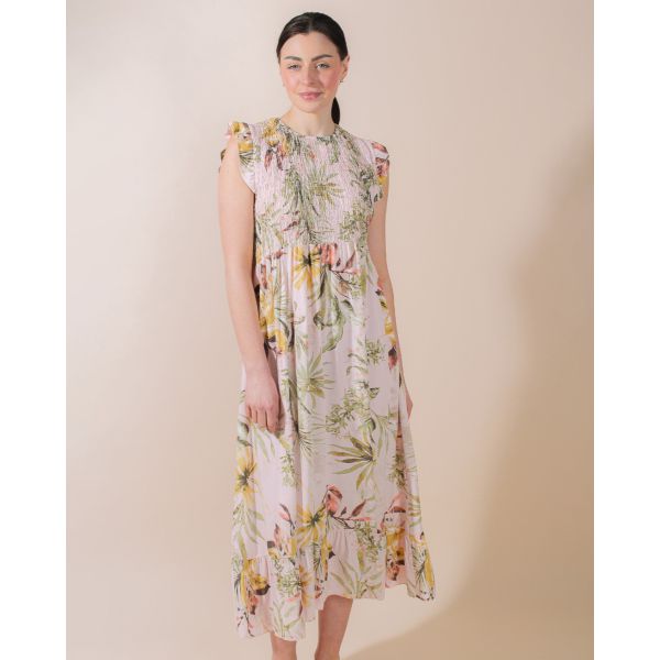Enya Flower Print Midi Dress | Pink