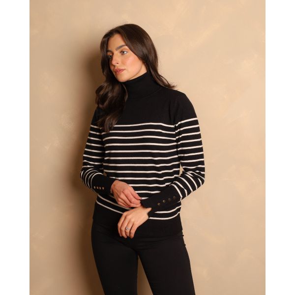 Margot Breton Stripe Polo Knit | Black/White