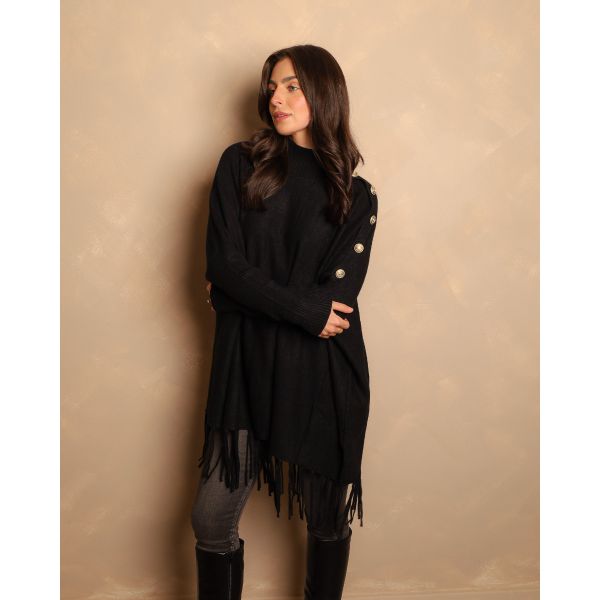 Sloane Button Poncho | Black