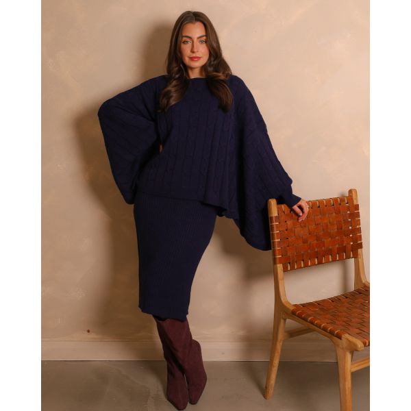 Elara Cable Knit Two-Piece Set | Navy