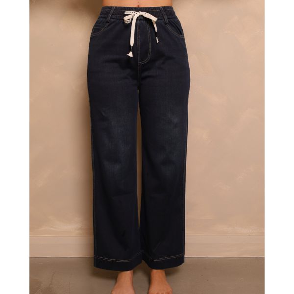 Luna Drawstring Denim Trouser | Dark Indigo