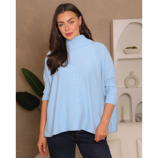 Aria High-Neck Knit | Blue