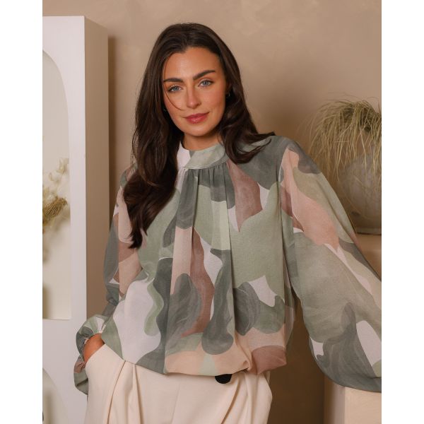 Camile Abstract Blouse | Sage Mix