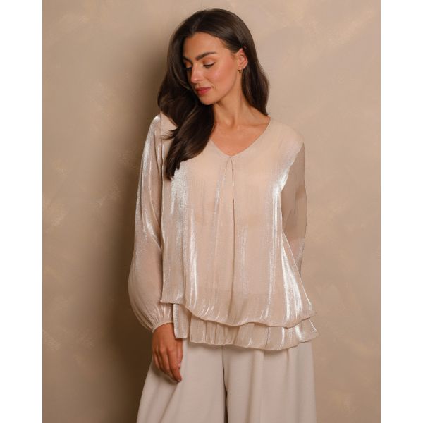 Serena Layered Shimmer Blouse | Champagne