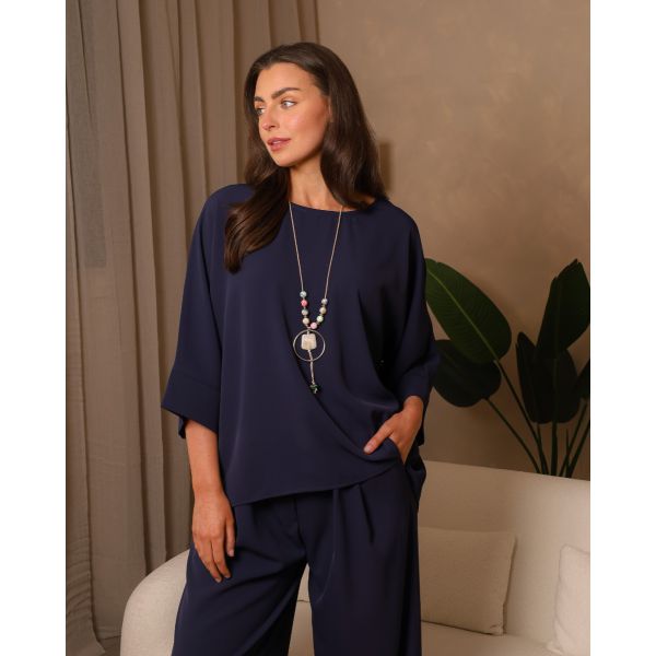 Calista Soft Drape Blouse | Navy