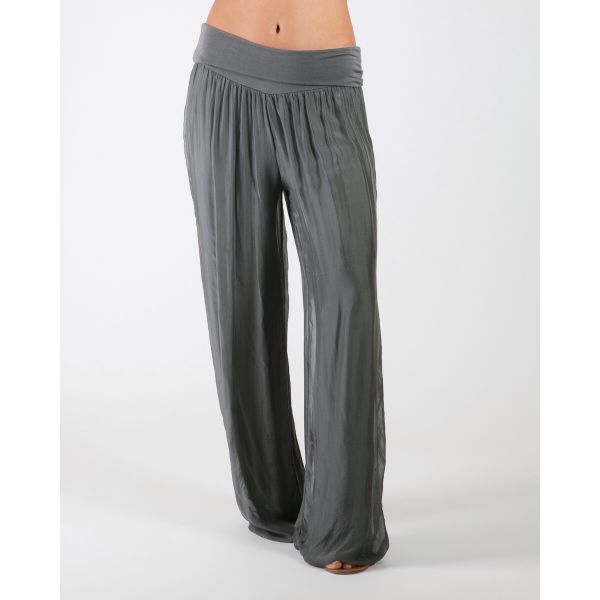 Silk Wide Leg Trouser | Slate Grey