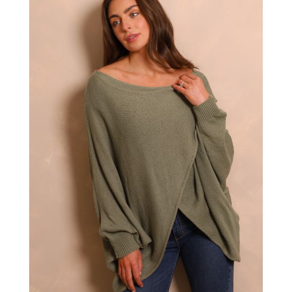 Mirela Cross-Front Knit | Khaki