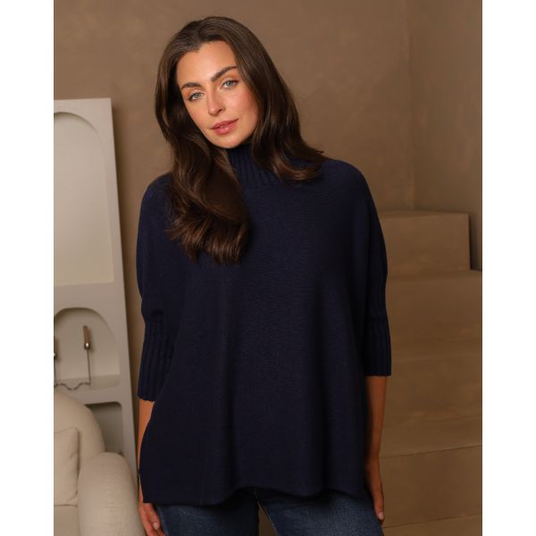 Aria High-Neck Knit | Navy